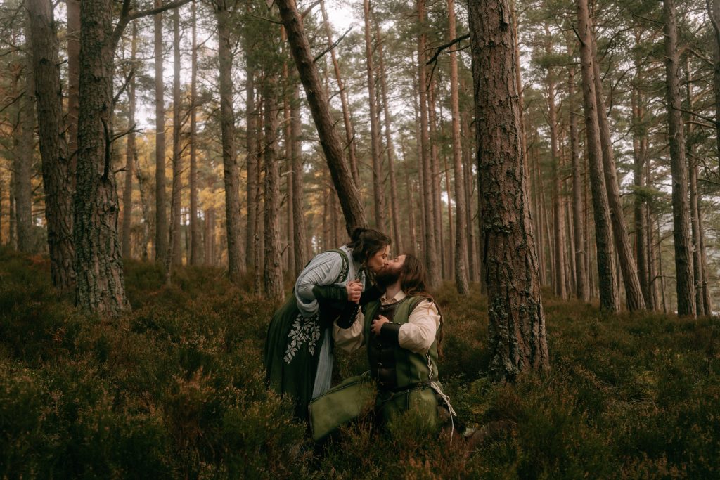 couple eloping in medieval attire in the Cairngorm National Park by Scotland Elopement Photographer - Belle Art Photography